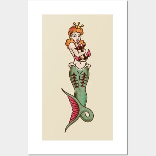 Vintage American Traditional Mermaid Posters and Art